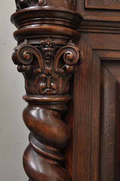 Large oak wood Louis XIII style fireplace with trumeau mirror Large oak wood Louis XIII style fireplace with trumeau mirror-14