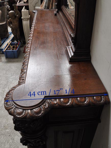 Large oak wood Louis XIII style fireplace with trumeau mirror Large oak wood Louis XIII style fireplace with trumeau mirror-18