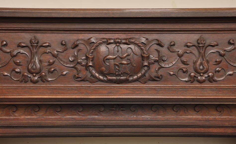 Antique Napoleon III style oak wood fireplace with  Antique Napoleon III style oak wood fireplace with