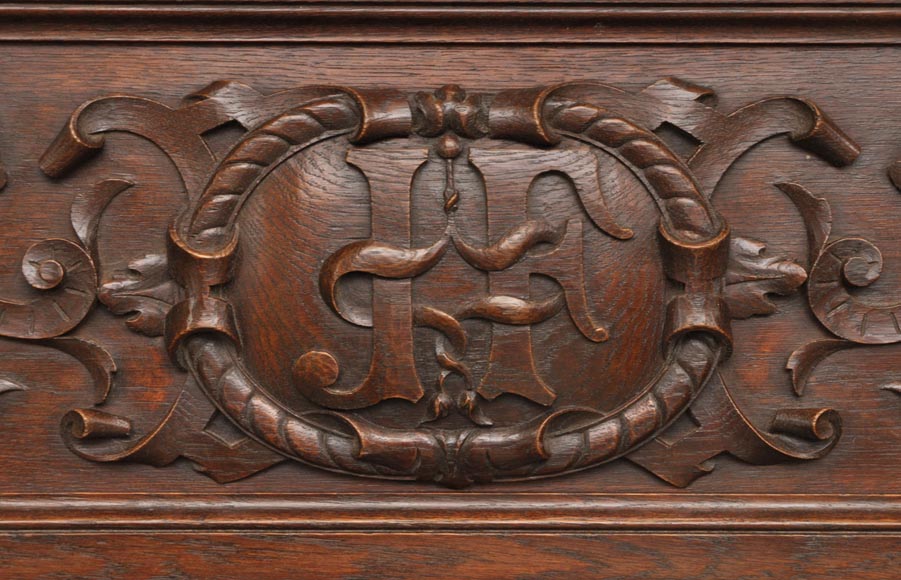 Antique Napoleon III style oak wood fireplace with  Antique Napoleon III style oak wood fireplace with