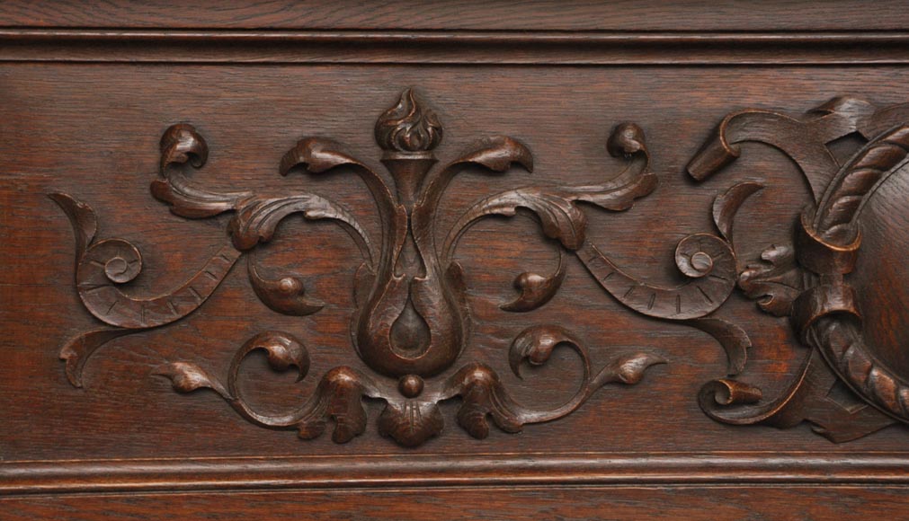 Antique Napoleon III style oak wood fireplace with  Antique Napoleon III style oak wood fireplace with