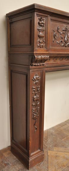 Antique Napoleon III style oak wood fireplace with  Antique Napoleon III style oak wood fireplace with