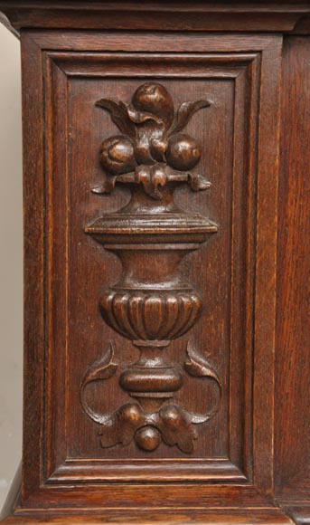 Antique Napoleon III style oak wood fireplace with  Antique Napoleon III style oak wood fireplace with