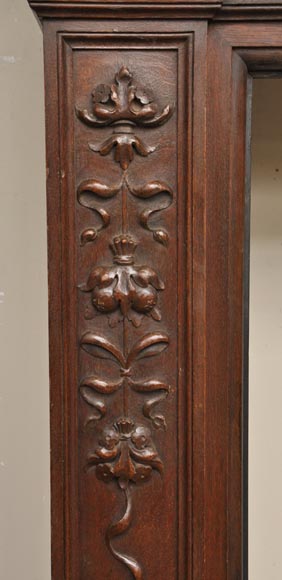 Antique Napoleon III style oak wood fireplace with  Antique Napoleon III style oak wood fireplace with