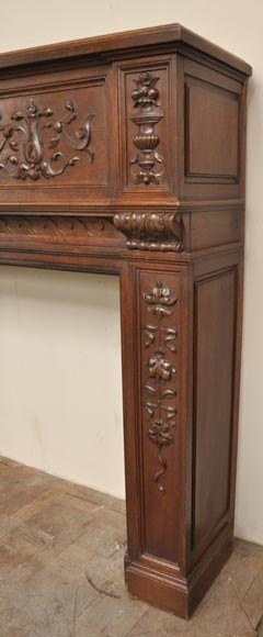 Antique Napoleon III style oak wood fireplace with  Antique Napoleon III style oak wood fireplace with