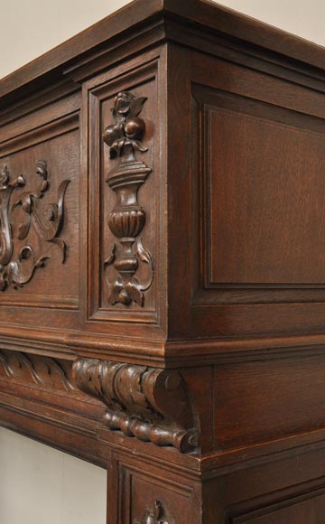 Antique Napoleon III style oak wood fireplace with  Antique Napoleon III style oak wood fireplace with