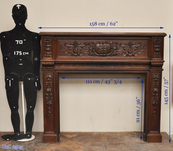 Antique Napoleon III style oak wood fireplace with  Antique Napoleon III style oak wood fireplace with