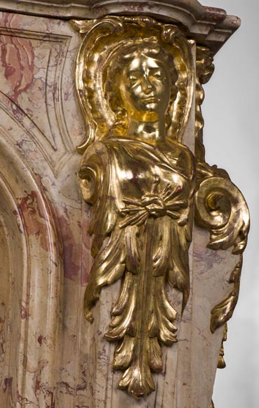 Prestigious antique fireplace in Scagliola as Sarrancolin Fantastico marble made after the fireplace of the Council Room at the Palace of Versailles Prestigious antique fireplace in Scagliola as Sarrancolin Fantastico marble made after the fireplace of the Council Room at the Palace of Versailles-12