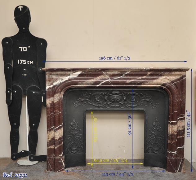 Antique Louis XIV style fireplace in Campan Rubane marble Antique Louis XIV style fireplace in Campan Rubane marble-9