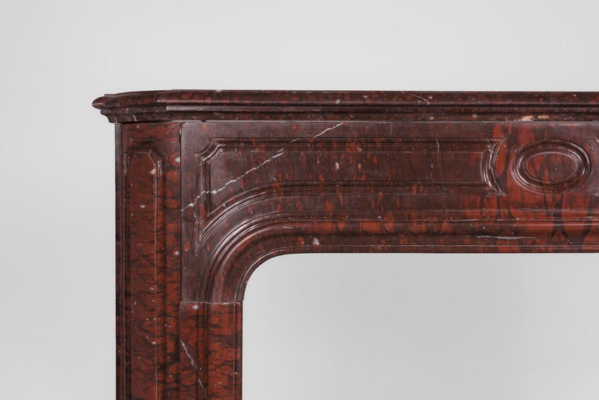 Antique large Louis XV style fireplace in Rouge Griotte marble Antique large Louis XV style fireplace in Rouge Griotte marble-4