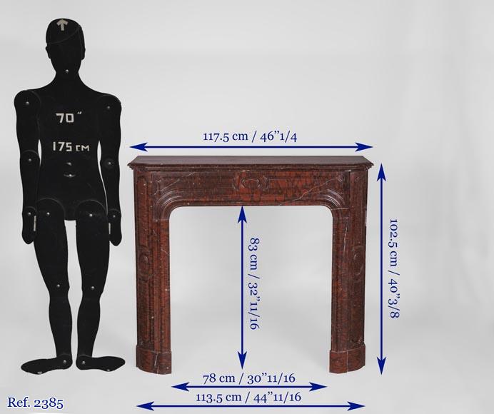 Antique large Louis XV style fireplace in Rouge Griotte marble Antique large Louis XV style fireplace in Rouge Griotte marble-12