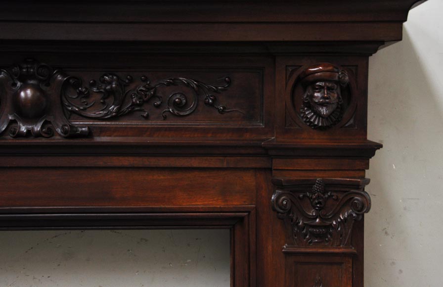 Neo-Renaissance style antique fireplace in carved walnut wood Neo-Renaissance style antique fireplace in carved walnut wood-7