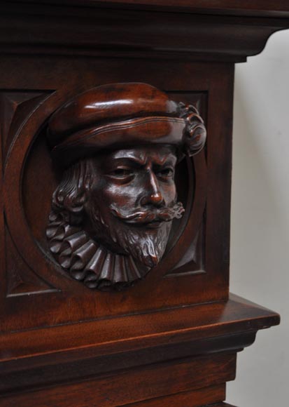 Neo-Renaissance style antique fireplace in carved walnut wood Neo-Renaissance style antique fireplace in carved walnut wood-8
