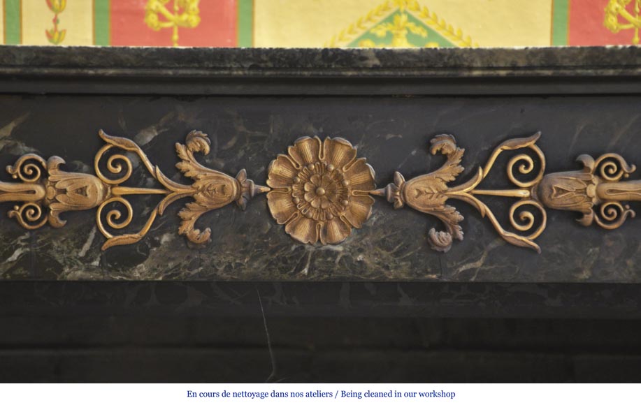 Beautiful antique Empire style fireplace in Sea Green marble with bronze ornaments Beautiful antique Empire style fireplace in Sea Green marble with bronze ornaments-1