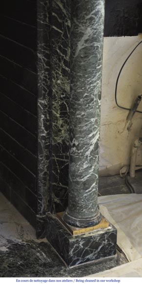 Beautiful antique Empire style fireplace in Sea Green marble with bronze ornaments Beautiful antique Empire style fireplace in Sea Green marble with bronze ornaments-5