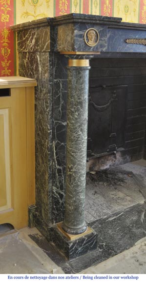 Beautiful antique Empire style fireplace in Sea Green marble with bronze ornaments Beautiful antique Empire style fireplace in Sea Green marble with bronze ornaments-6