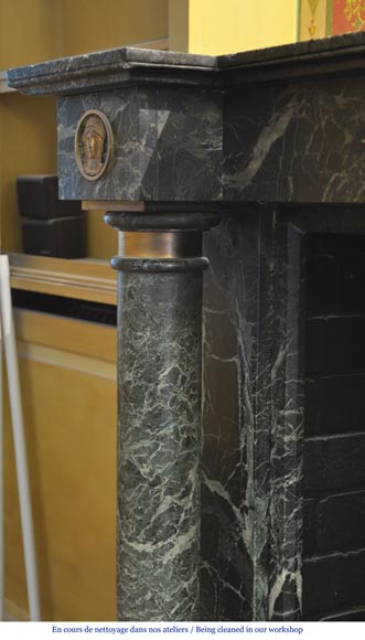 Beautiful antique Empire style fireplace in Sea Green marble with bronze ornaments Beautiful antique Empire style fireplace in Sea Green marble with bronze ornaments-8