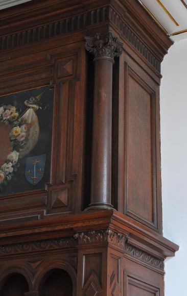 Monumental oak wood fireplace with painting on canvas depicting Joan of Arc Monumental oak wood fireplace with painting on canvas depicting Joan of Arc-5