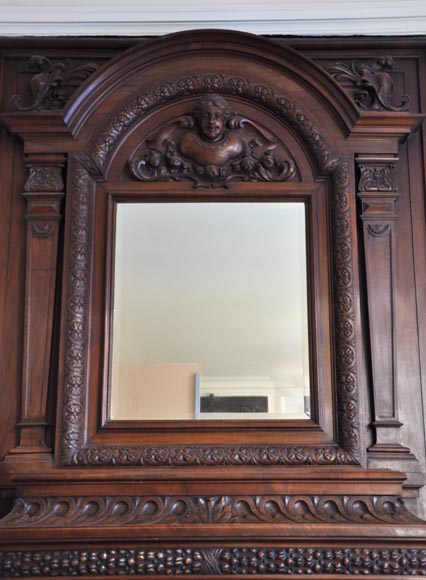 Large antique Napoleon III style fireplace in walnut wood Large antique Napoleon III style fireplace in walnut wood-2