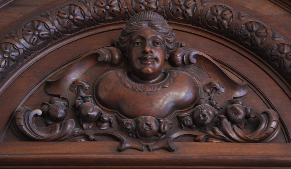 Large antique Napoleon III style fireplace in walnut wood Large antique Napoleon III style fireplace in walnut wood-3