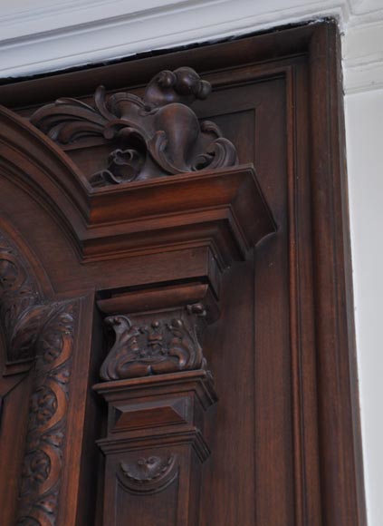 Large antique Napoleon III style fireplace in walnut wood Large antique Napoleon III style fireplace in walnut wood-4