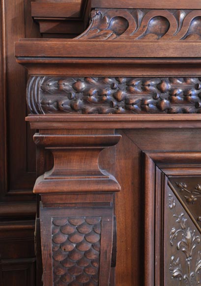 Large antique Napoleon III style fireplace in walnut wood Large antique Napoleon III style fireplace in walnut wood-8