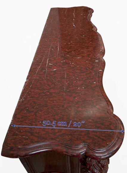 Very beautiful antique Louis XV style opulent fireplace made out of Red Griotte marble Very beautiful antique Louis XV style opulent fireplace made out of Red Griotte marble-12