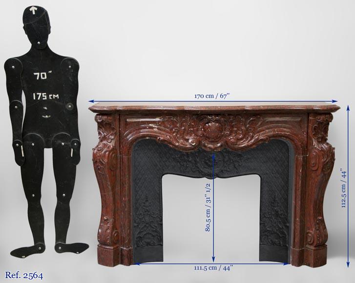 Very beautiful antique Louis XV style opulent fireplace made out of Red Griotte marble Very beautiful antique Louis XV style opulent fireplace made out of Red Griotte marble-13