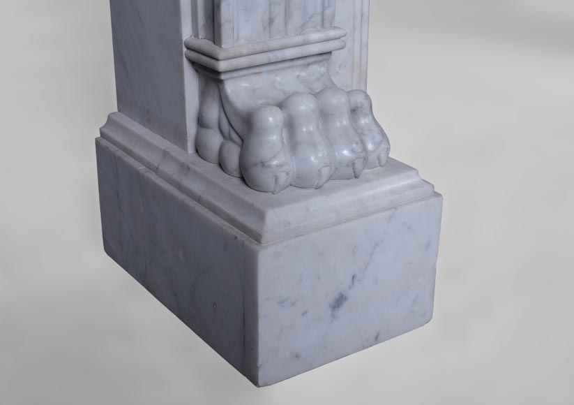 Antique Napoleon III style fireplace with lion's paws in Carrara marble  Antique Napoleon III style fireplace with lion's paws in Carrara marble -5