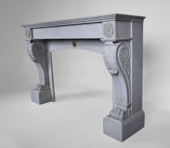 Antique Napoleon III style fireplace with lion's paws in Carrara marble  Antique Napoleon III style fireplace with lion's paws in Carrara marble -6