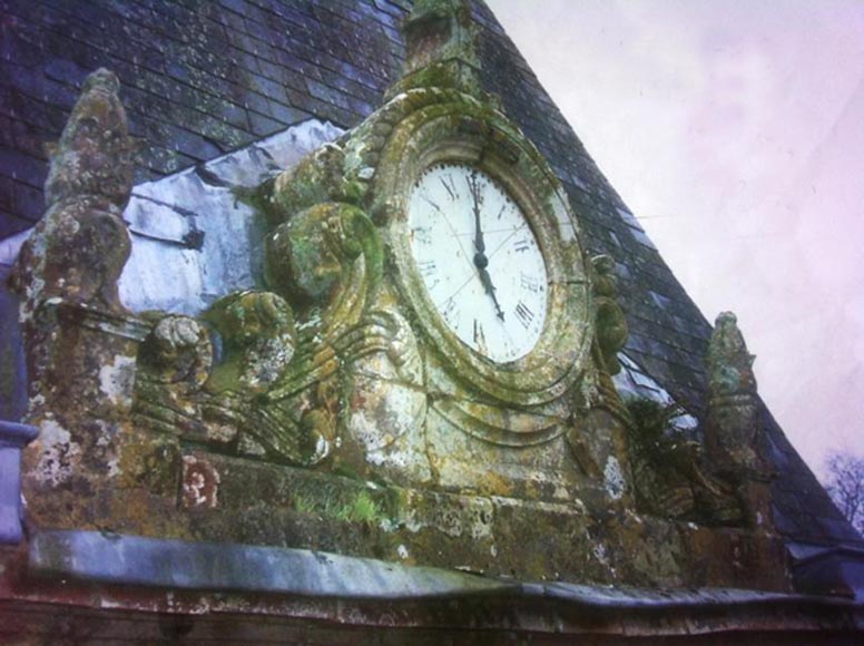 Rare antique pediment with clock coming from the Chateau of La Garcillière in Talmont Saint Hilaire-0