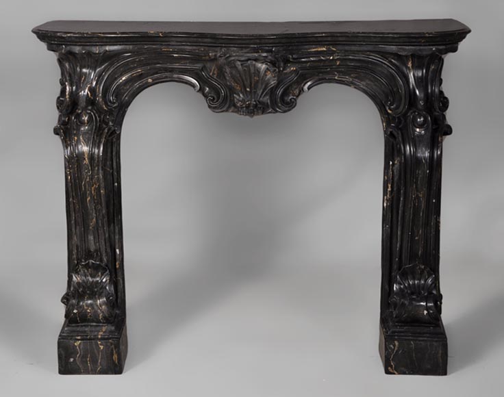 Antique Napoleon III style fireplace made out of scagliola painted in Portor marble imitation Antique Napoleon III style fireplace made out of scagliola painted in Portor marble imitation-0