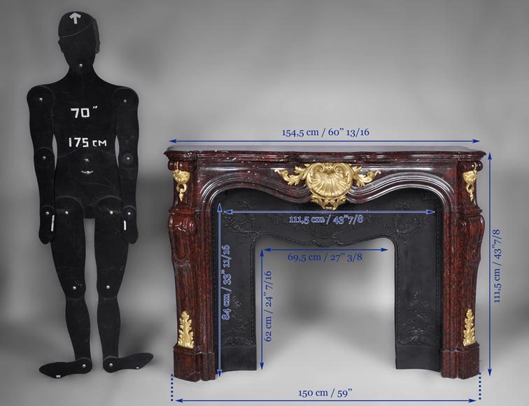 Very beautiful antique Louis XV style fireplace made out of Red Griotte marble with gilded bronze ornaments Very beautiful antique Louis XV style fireplace made out of Red Griotte marble with gilded bronze ornaments-13