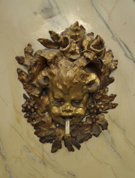 Beautiful antique interior fountain with its boiserie panel and oil on canvas painting Beautiful antique interior fountain with its boiserie panel and oil on canvas painting-2