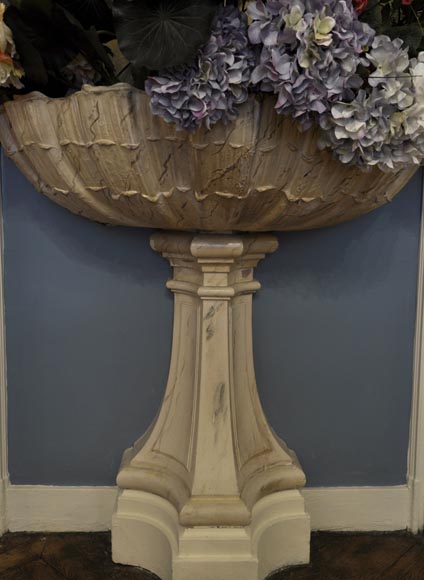 Beautiful antique interior fountain with its boiserie panel and oil on canvas painting Beautiful antique interior fountain with its boiserie panel and oil on canvas painting-3