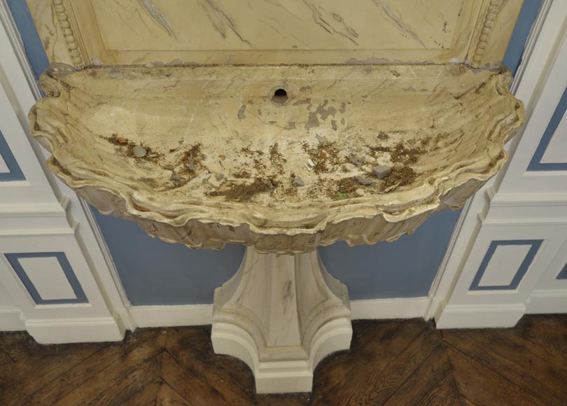 Beautiful antique interior fountain with its boiserie panel and oil on canvas painting Beautiful antique interior fountain with its boiserie panel and oil on canvas painting-8