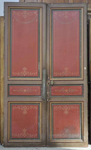 Antique double door with painted floral decor Antique double door with painted floral decor-0