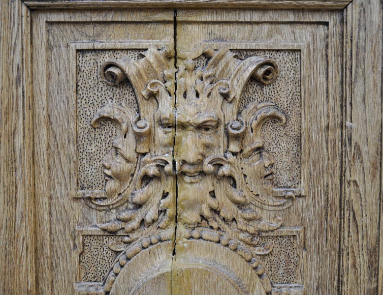 Carved oak wood double door with grotesque decor Carved oak wood double door with grotesque decor-1