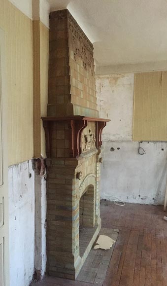 Beautiful antique Art Nouveau fireplace by Charles Gréber with workers' decorative frieze Beautiful antique Art Nouveau fireplace by Charles Gréber with workers' decorative frieze-9