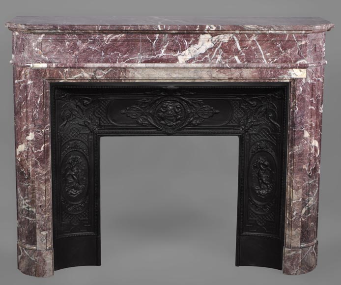 Beautiful antique Louis XVI style fireplace with round corners in violet Villefranche marble  Beautiful antique Louis XVI style fireplace with round corners in violet Villefranche marble -0