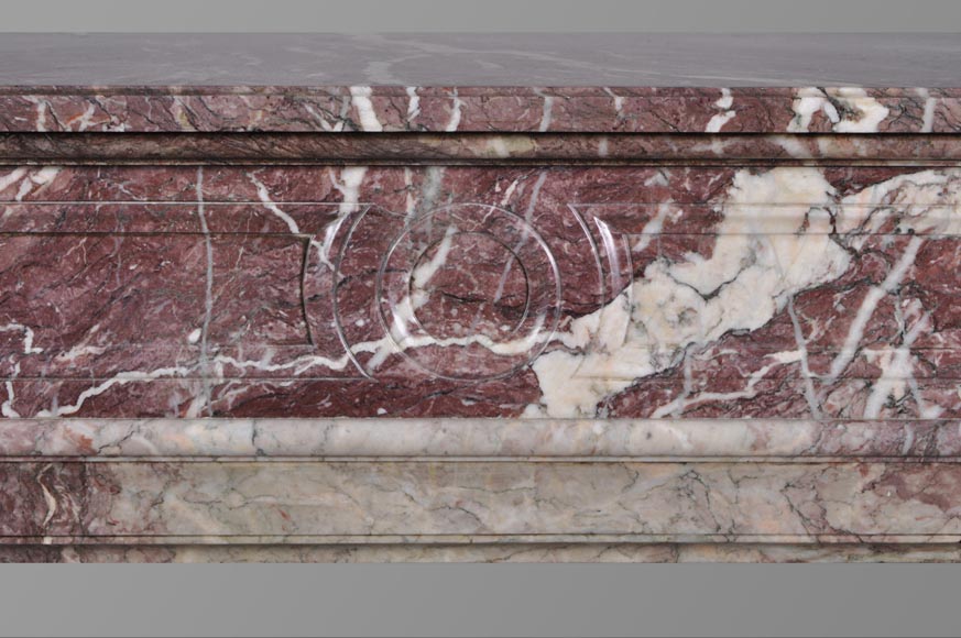 Beautiful antique Louis XVI style fireplace with round corners in violet Villefranche marble  Beautiful antique Louis XVI style fireplace with round corners in violet Villefranche marble -1