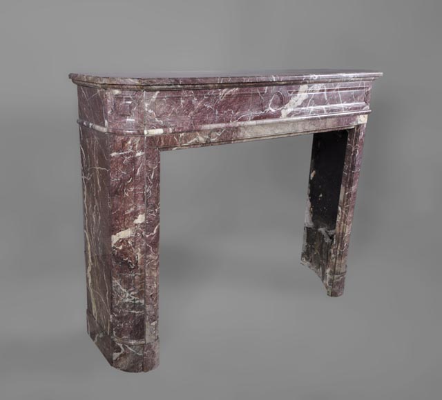 Beautiful antique Louis XVI style fireplace with round corners in violet Villefranche marble  Beautiful antique Louis XVI style fireplace with round corners in violet Villefranche marble -2