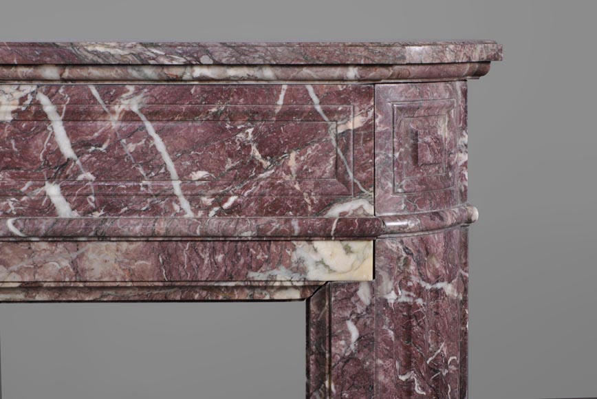 Beautiful antique Louis XVI style fireplace with round corners in violet Villefranche marble -6
