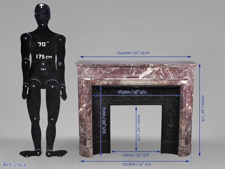 Beautiful antique Louis XVI style fireplace with round corners in violet Villefranche marble  Beautiful antique Louis XVI style fireplace with round corners in violet Villefranche marble -9