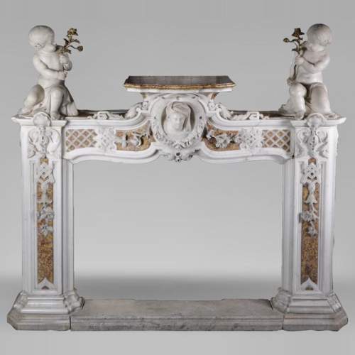 Exceptional antique late 18th century Statuary and Brocatelle marbles fireplace with putti