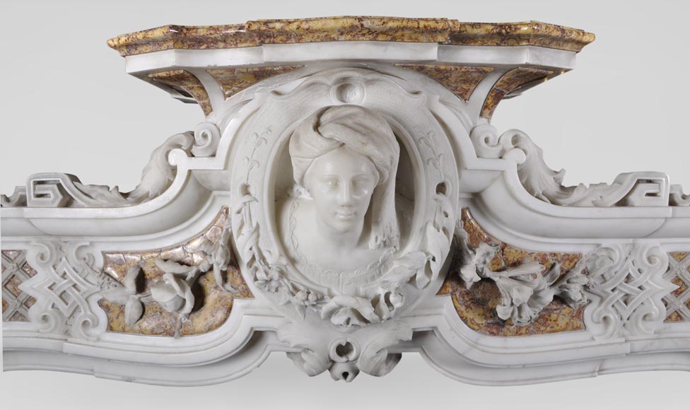 Exceptional antique late 18th century Statuary and Brocatelle marbles fireplace with putti Exceptional antique late 18th century Statuary and Brocatelle marbles fireplace with putti-1