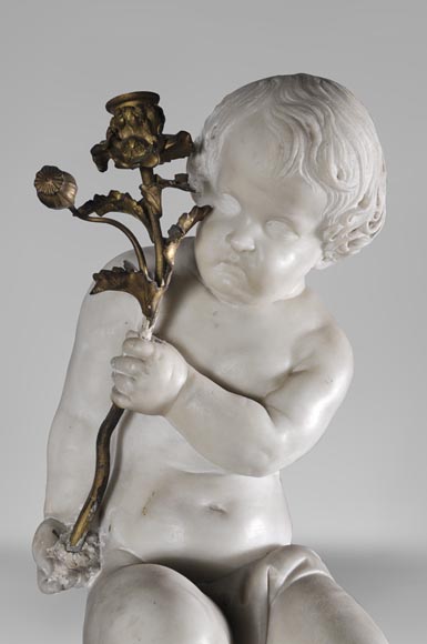 Exceptional antique late 18th century Statuary and Brocatelle marbles fireplace with putti-13