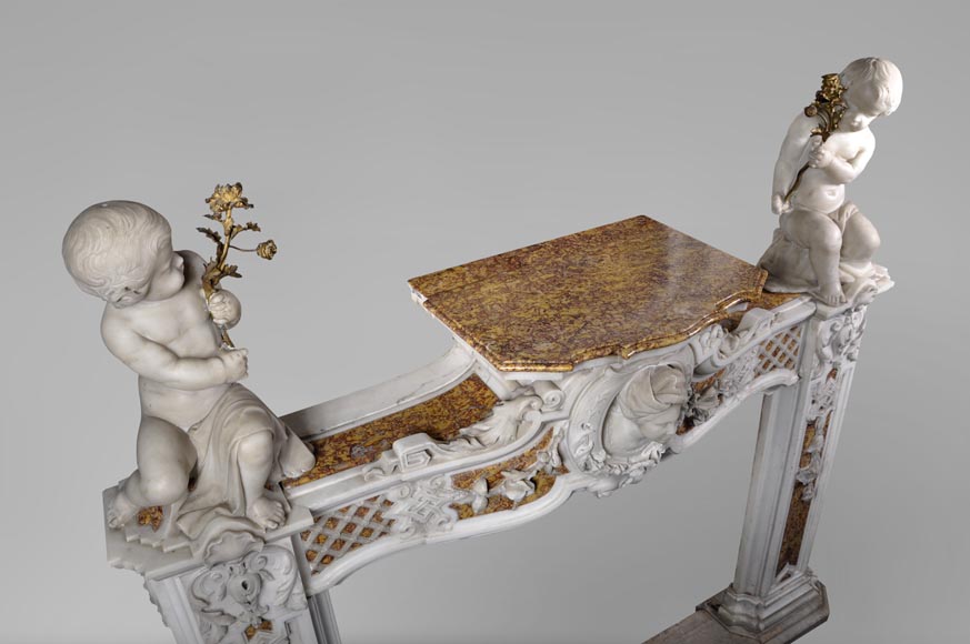 Exceptional antique late 18th century Statuary and Brocatelle marbles fireplace with putti Exceptional antique late 18th century Statuary and Brocatelle marbles fireplace with putti-18