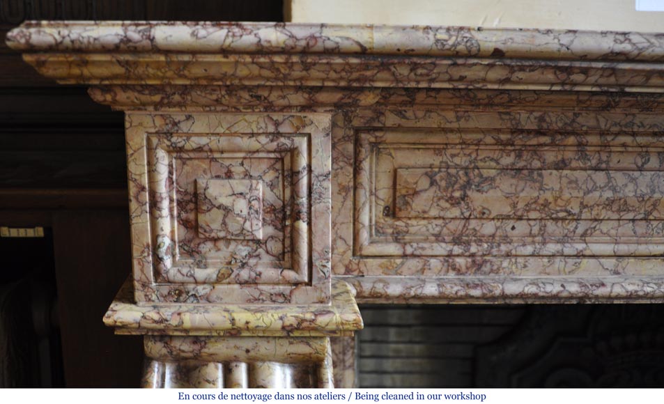 Beautiful antique fireplace in Louis Phillipe style carved out of Brocatelle marble-3