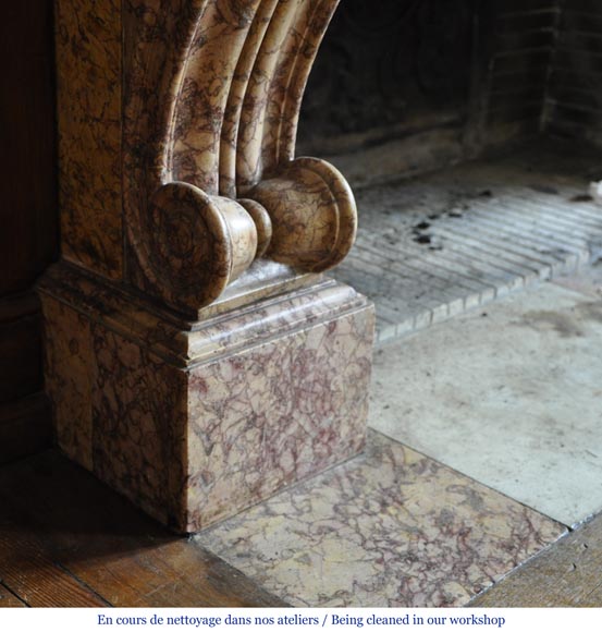 Beautiful antique fireplace in Louis Phillipe style carved out of Brocatelle marble Beautiful antique fireplace in Louis Phillipe style carved out of Brocatelle marble-5